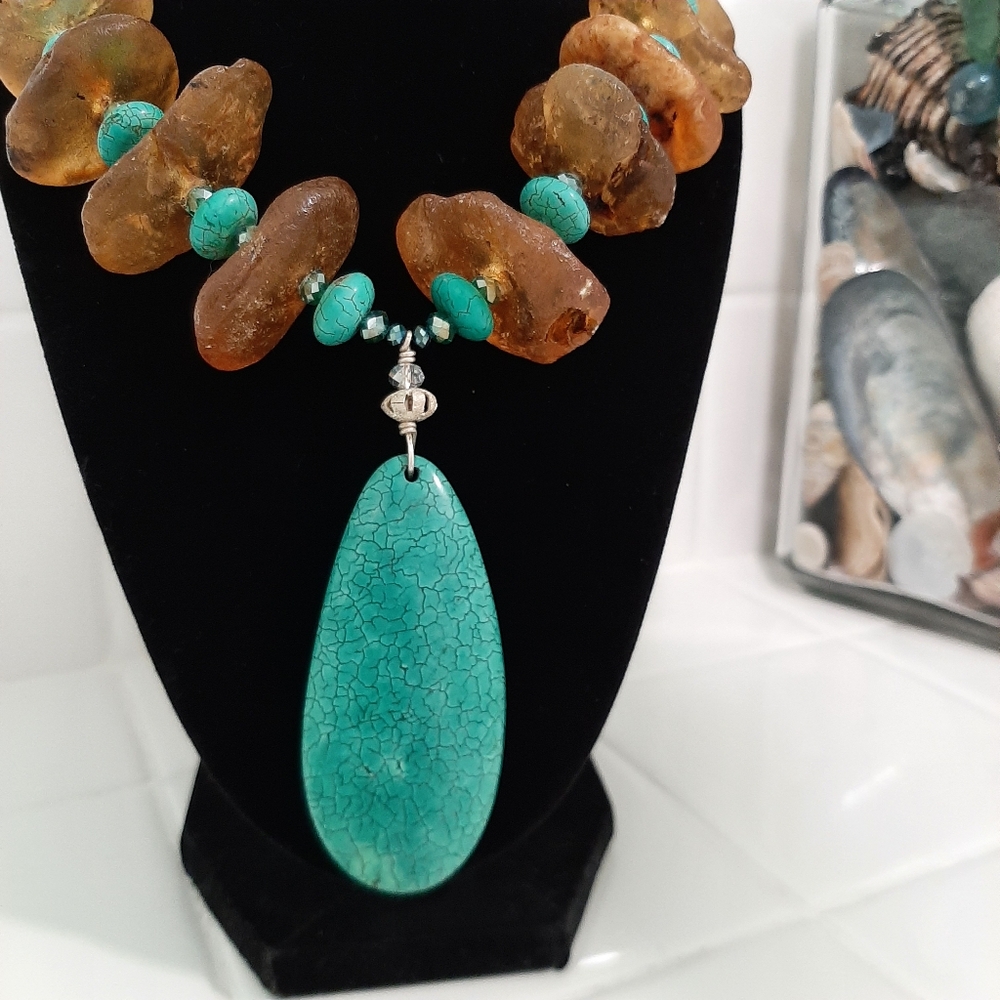 Stunning Amber and Turquoise Statement Necklace
